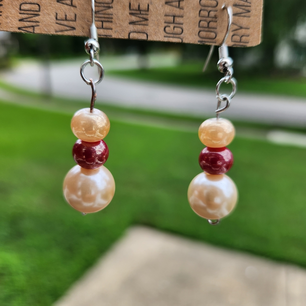 Handcrafted Chic Pearl and Red Bead Drop Earrings